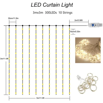 3x3 LED-uri de Crăciun Ghirlanda de Lumini Zână Decor de control de la Distanță Perdea de Lumini Șir Pentru Acasă/Dormitor aer liber Lumini de Vacanță