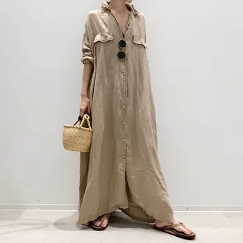 Rochie Lunga Stil Camasa, Single-breasted Slim Rever de Moda pentru Femei Solide de Culoare se Potrivesc Vrac Casual Japonez de sex Feminin 2021 Noi