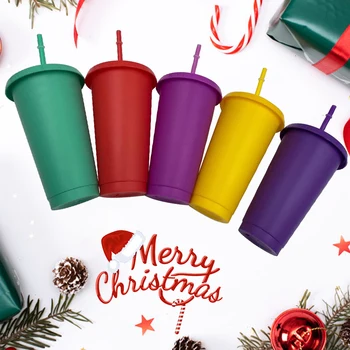 473ml/700 Reutilizabil Rece Cupe Pahar de Plastic Cu Capac de Culoare Multi Paie Cupa de Crăciun Cadou Special de Craciun Pentru Anul Nou