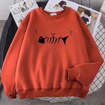 Pisica Mananca Oase De Pește De Imprimare Toamna Drăguț Femei Bluze Cu Maneca Lunga Femeie De Moda Hoody Strada Cald, O-Neck Hoodie 2020 Femei