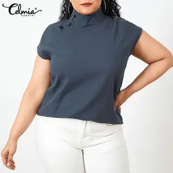 Celmia Casual cu Maneci Scurte din Bumbac Bluze Femei 2021 Vară de Moda Guler Topuri Vrac Solid Butoane Blusas FZH