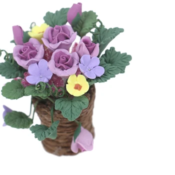 Casă de păpuși Miniaturale de Lut Flori din Rattan, Iarbă de Plantat Zână Grădină de Plante Accesoriu 1:12 Scara de Flori Violet