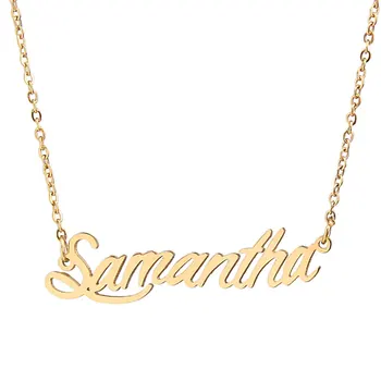 Samantha Numele Colier Personalizate din Oțel Inoxidabil pentru Femei Colier Placat cu Aur de 18k Scrisoare Alfabet Pandantiv Bijuterii Prieteni Cadou