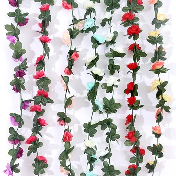 2,5 M Artificiale flori de trandafir rattan toamna Mici Bujor Șir decor de mătase fals ghirlanda pentru nunta acasă hotel Garden Decor