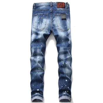 Brand de Top Dsq2 Blugi Italia Stil Marcă de Blugi Barbati Slim Jeans Mens Pantaloni Denim Pantaloni cu Fermoar Albastru Gaura Creion Pantaloni Jeans pentru Bărbați