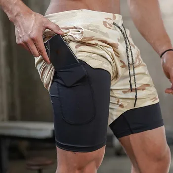 2021 bărbați jogging pantaloni scurți de vară uscat rapid două într-o sala de fitness de formare de funcționare respirabil pantaloni sport barbati'sdouble cinci puncte pant