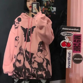 Toamna Femei Pulovere Supradimensionate Streetwear Graffiti Imprimare Harajuku Moda Coreeană De Pluș Haine De Epocă Pulover