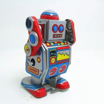[Funny] colectia Clasic Retro Ceas de Vânt de până Metal de Mers pe jos de Tinichea Trupa DJ măsură robot reamintim jucărie Mecanică copii cadou