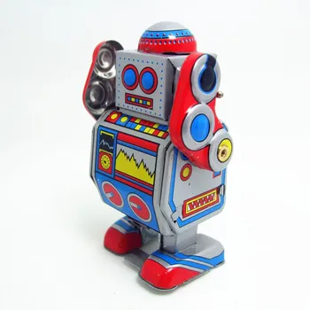 [Funny] colectia Clasic Retro Ceas de Vânt de până Metal de Mers pe jos de Tinichea Trupa DJ măsură robot reamintim jucărie Mecanică copii cadou