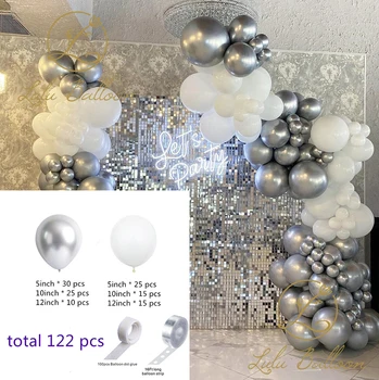 122 piese de Argint Alb Balon Latex Arc Ghirlanda Kit pentru Copil de Dus de Mireasa Ziua de Absolvire Aniversare a Burlacelor Parte