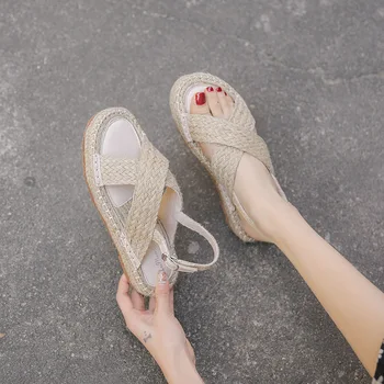 Femei Sandale sandale Plate Pantofi de Vara pentru Femeie Fete Peep Fără 2021 Boem Manual de Confort Bej Casual de Bază Pescar PU
