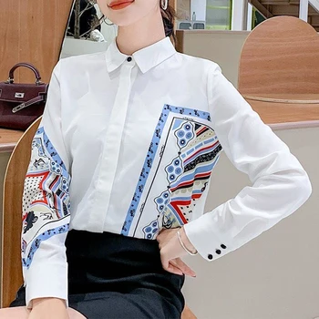 Femei Primavara Toamna Bluza Stil Camasa Femei Imprimate Butonul Tipărite Guler de Turn-Down Casual Vintage Topuri SP1367