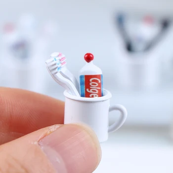1Set casă de Păpuși în Miniatură Mini Cana Pasta de dinti Periuta de dinti Pentru Accesorii Papusa Jucărie