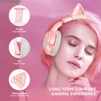 ONIKUMA K9 Gaming Headset casque Fată Drăguță Roz Pisica Ureche Căști Stereo cu Microfon & LED Lumina pentru Laptop de Gamer