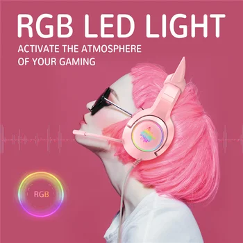 ONIKUMA K9 Gaming Headset casque Fată Drăguță Roz Pisica Ureche Căști Stereo cu Microfon & LED Lumina pentru Laptop de Gamer