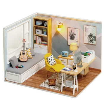 1:12 DIY Păpuși Soare study House Loft Kit Asamblat Mobilier in Miniatura Casa Casă de Păpuși Jucarii pentru Copii Adult Cadouri