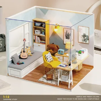 1:12 DIY Păpuși Soare study House Loft Kit Asamblat Mobilier in Miniatura Casa Casă de Păpuși Jucarii pentru Copii Adult Cadouri