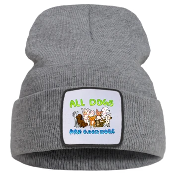 Toate Câini Câine De Desene Animate De Imprimare Scrisoare Femei Toamna Pălării Strada Țină De Cald Iarna Barbati Tricotate Pălărie De Moda Simplu Capac Pentru Fete