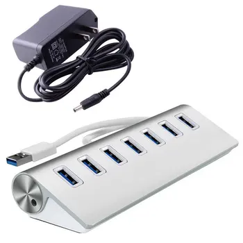 7 Port de Aluminiu USB 3.0 HUB 5Gbps de Mare Viteză +AC Adaptor de Alimentare Pentru PC, Laptop, Mac