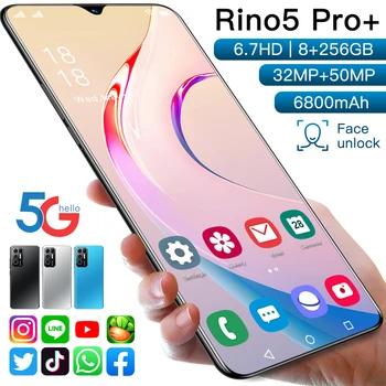 Rino5 Pro+ 12GB RAM 512GB ROM Dual SIM 6.7 Inch Ecran Complet Deca Core Telefon Inteligent 2021 Nou nivel Mondial 6800MAH face Unlock Android 11