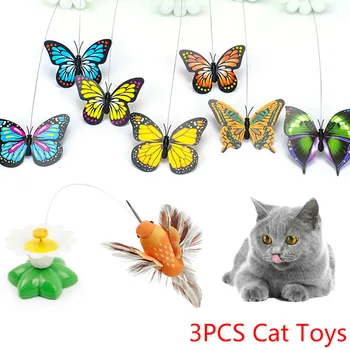 3 Buc Electric Cat Jucării Automate Rotative Fluture Colorat Pasăre Forma De Dans Jucărie Amuzant Pisoi De Instruire Interactive Jucarii Pentru Animale De Companie