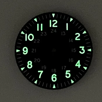 33.6 mm Negru Cadran de Ceas+Mâinile se Potrivesc Pentru NH35/NH35A Mișcarea Automată Verzi Lume Cifre arabe