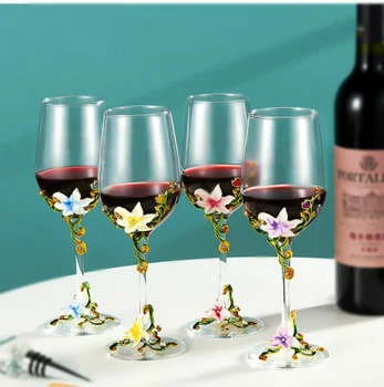 320ML Frumos de Mână-pictat Email Pahar de Vin Pocalul de Cristal de Sticlă Ceașcă High-end Acasă Drinkware pentru Vin Pahar de Șampanie Cadou