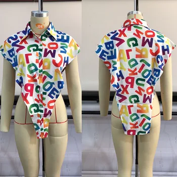 ZOOEFFB Plus Dimensiune de Personalitate Scrisoare de Imprimare Button Up Shirt pentru Femei 2021 Summer Club Tinutele Y2k Bluza Haine Supradimensionate Topuri