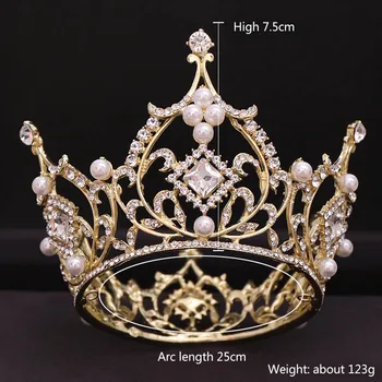 FORSEVEN de Lux Rotunde de Cristal Pearl Printesa Tiara și Coroana Headpieces Diadema Mireasa Noiva Petrecere de Nunta Bijuterii de Păr Ornamente