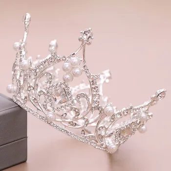FORSEVEN de Lux Rotunde de Cristal Pearl Printesa Tiara și Coroana Headpieces Diadema Mireasa Noiva Petrecere de Nunta Bijuterii de Păr Ornamente
