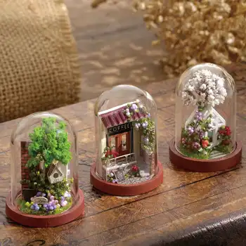 DIY Casa din Lemn, Case de papusi in Miniatura, Mobilier casă de Păpuși Kit-ul cu LED-uri de Jucarii pentru Copii Cadou de Crăciun Mini Casa