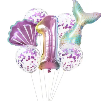 7pcs Mermaid Petrecere cu Baloane 0 1 2 3 4 5 6 7 8 9 Numărul Balon Folie Aniversare pentru Copii Decoratiuni Petrecere Copil de Dus Heliu Globos