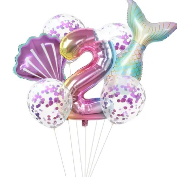 7pcs Mermaid Petrecere cu Baloane 0 1 2 3 4 5 6 7 8 9 Numărul Balon Folie Aniversare pentru Copii Decoratiuni Petrecere Copil de Dus Heliu Globos