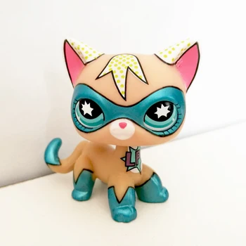 LPS CAT Real Littlest pet shop jucării drăguț parul scurt pisica mini super-erou comic Con albastru mascat kitty cadouri pentru copii Animal în Picioare