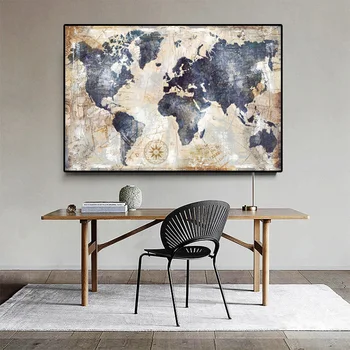 Vintage harta lumii tablouri de Arta harta Lumii tablouri canvas Postere si printuri Moderne, decor acasă picturi