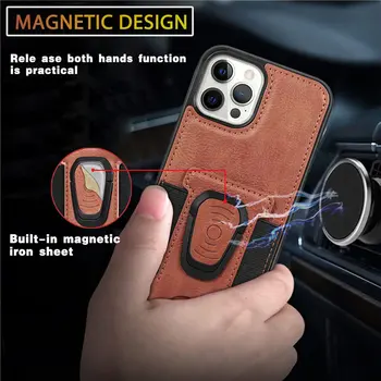Magnetice Masina Inel Titular Caz Telefon din Piele Pentru iPhone 12Pro 11 Pro Max XR XS Max X 7 8 Plus 12 Mini Portofel cu Slot pentru Card Capacul din Spate