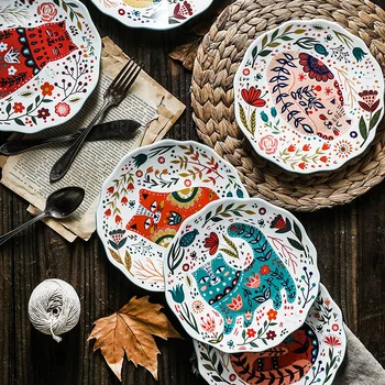 8 inch Cat Colorat Farfurie Sub-Ceramice glazurate Feluri de mâncare la Cină Desert Tava de Flori Pisoi Cină cuptor cu Microunde în condiții de Siguranță
