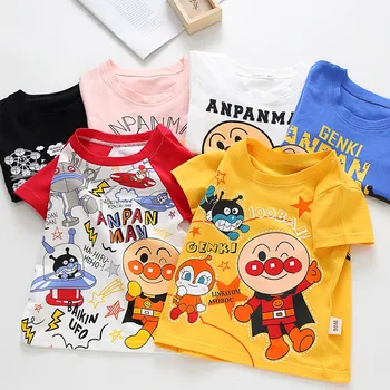Bumbac Baby Boy Fata de tricouri de Vara pentru Copii Haine pentru Copii Topuri Tee Desene animate Anpanman Print cu Maneci Scurte T-Shirt 1-5 Ani