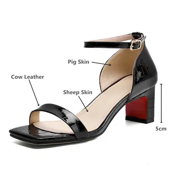 MILI-MIYA Moda Glezna Folie de Femei din Piele Sandale Deget de la picior Pătrat Acoperi Tocuri Stradă Casual Pantofi de Vara Dimensiunea 34-40 Manual