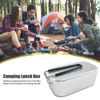 Călătorie Camping Din Aluminiu Pătrat Caseta De Prânz Mâner Pliabil Din Metal Bento Alimente Picnic Container Pentru Călătorie În Aer Liber Camping, Picnic