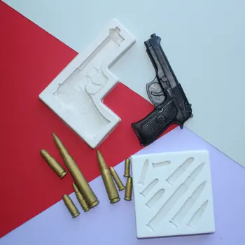 Pistol și gloanțe de Mucegai Silicon pentru Fondant de Decorare Tort, Prajiturele, Sugarcraft, Cookie-uri, Bomboane, Lut Bakeware Instrument