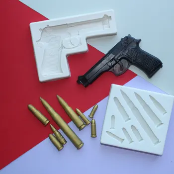 Pistol și gloanțe de Mucegai Silicon pentru Fondant de Decorare Tort, Prajiturele, Sugarcraft, Cookie-uri, Bomboane, Lut Bakeware Instrument