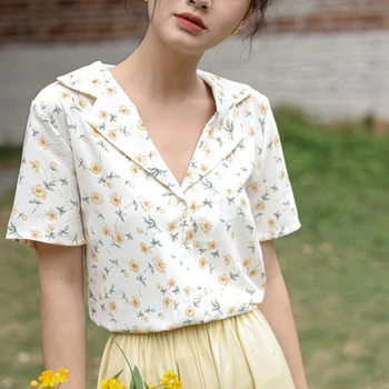 2021 Vara Femei Tricou Solid V-neck Liber Casual pentru Femei Bluza buzunar Floral Maneca Moda Carne de Agrement Deschide Ochi Șifon