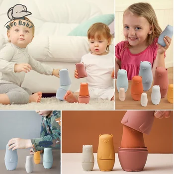 Păpușă rusească Păpuși Cuiburi de Silicon Păpușă Matryoshka Jucărie Educațională Montessori Jucării pentru Copii Urși Stivuire Blocuri Jucarii pentru Copii