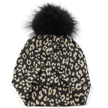 Geebro Cu Dungi De Imprimare Leopard Casual Beanie Toamna Și Iarna Cald Cu Raton Pom Pom Moda Craniul Feminin Pălărie Capace