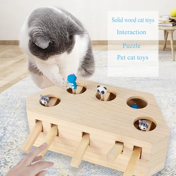 Tachineze Pisica-și Alunge Mouse Hunt Jucărie din Lemn Labirint Educaționale Interactive animale de Companie Lovit Hamster w/ 3/5-Ascuns Prinde Muște Amuzant Formare Jucărie