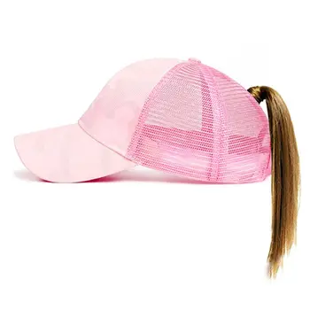 Camuflaj Șapcă De Baseball Pentru Femei Vara Coada De Cal Messy Bun Hip-Hop Jacquard Ochiurilor De Plasă Respirabil Spate Reglabil Snapback Hat Soare Prote