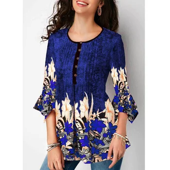 5xl Femei, Plus Dimensiune Bluza 2020 Moda Femei Maneca Trei Sferturi imprimeu Floral Bluza Camasa de Mari Dimensiuni Doamnelor Tunica Topuri