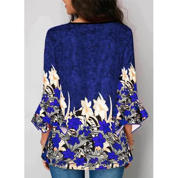 5xl Femei, Plus Dimensiune Bluza 2020 Moda Femei Maneca Trei Sferturi imprimeu Floral Bluza Camasa de Mari Dimensiuni Doamnelor Tunica Topuri