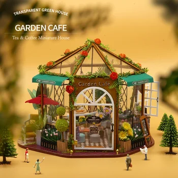 Casă de păpuși de BRICOLAJ Mobilier Casa Papusa in Miniatura Kituri de constructie Garden Cafe Cabana in Miniatura Accesorii Mini Casa